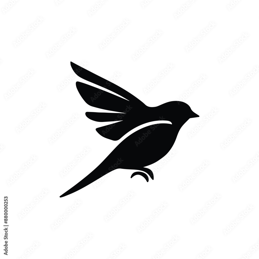 Fototapeta premium Minimalist Sparrow Logo: Create a sleek, minimalist silhouette of a sparrow in flight, focusing on clean lines and simplicity for a modern logo design.