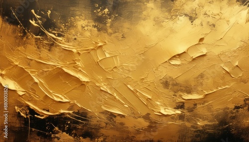 abstract gold and black painting with textured swirls and brushstrokes photo