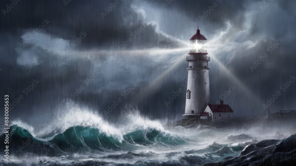 Lighthouse Shining Through a Storm - Representation of Leadership and Vision Lighthouse Shining Through a Storm - Representation of Leadership and Vision