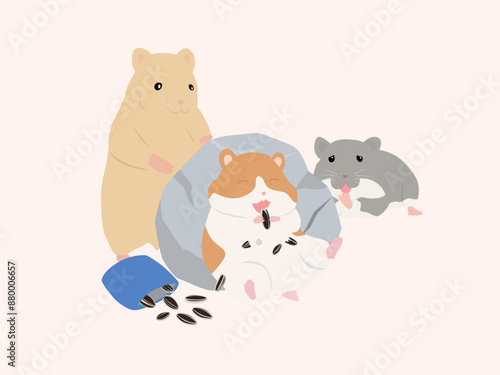 ハムスターのイラスト（羨ましそうなハムスター, 食べ過ぎのハムスター）