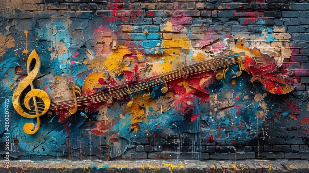 Obraz premium Musical Graffiti Art on a Brick Wall