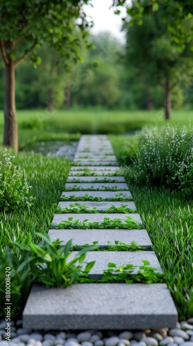 Serene Stone Path Leading to Lush Greenery