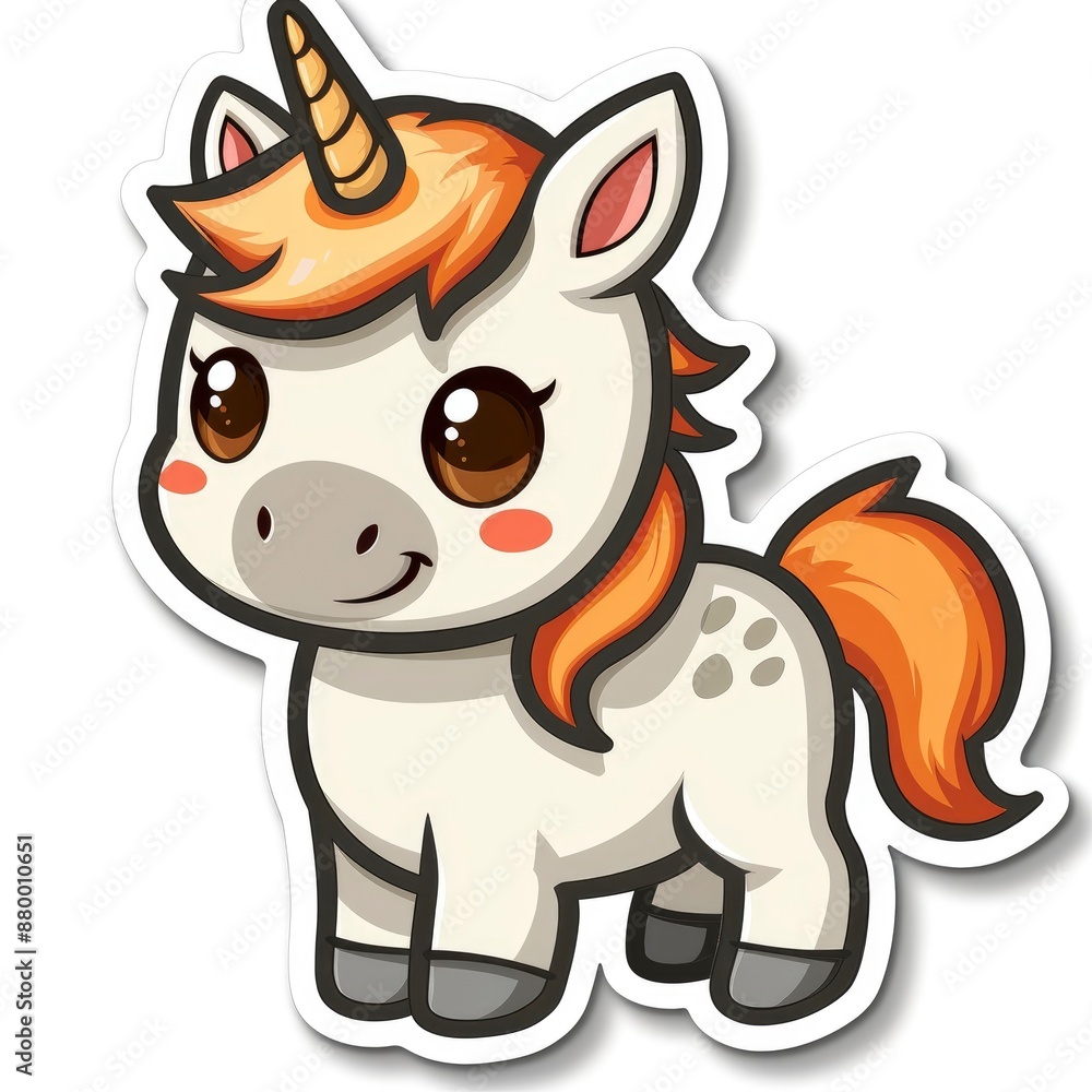 sticker of an adorable chibi unicorn, simple flat illustration, cute and dreamy, white background, die cut sticker with border sticker of an adorable chibi unicorn, simple flat illustration, cute and dreamy, white background, die cut sticker with border