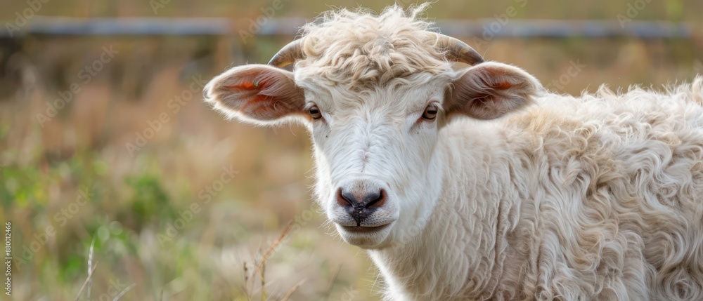 Fototapeta premium White Cow Looking Directly At Camera In Open Field
