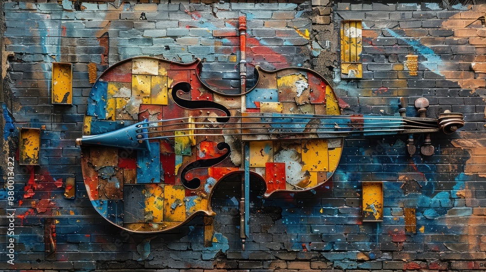 Fototapeta premium Colorful Recycled Violin Mural
