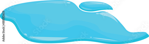 Cartoon blue liquid puddle spilling on the ground, isolated on white background