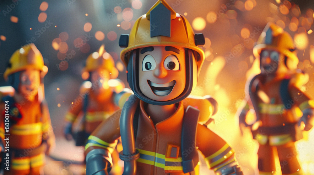 A team of firefighters working together to put out a blaze. Animated character, C4D model rendering, 3D rendering - Generative AI A team of firefighters working together to put out a blaze. Animated character, C4D model rendering, 3D rendering - Generative AI