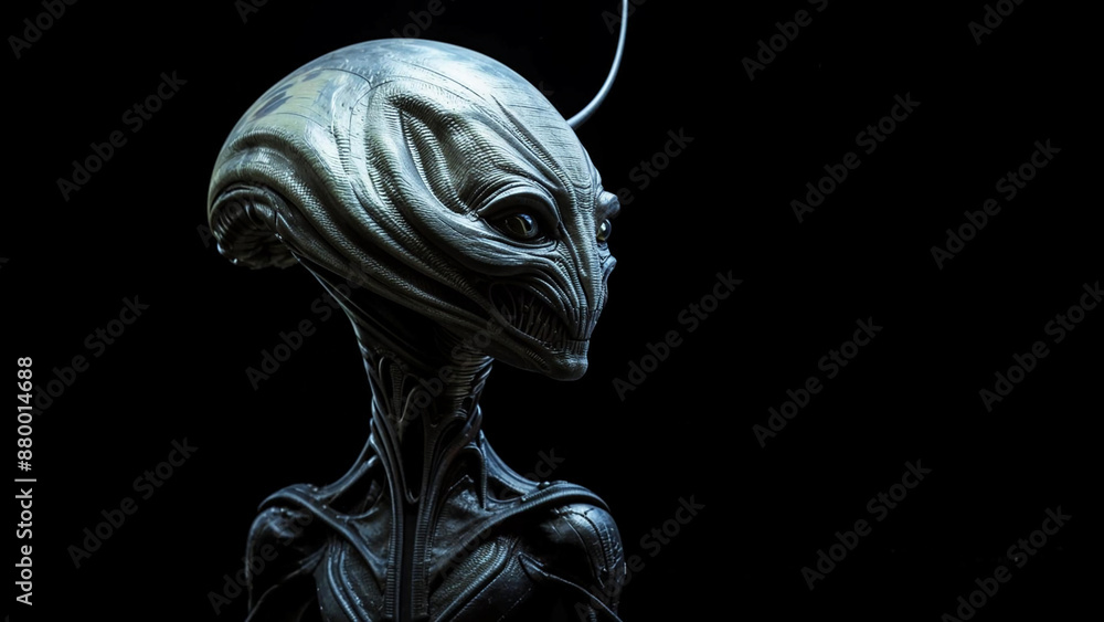 Naklejka premium alien statue with a black background