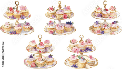 cupcake on elegant stand watercolor clipart