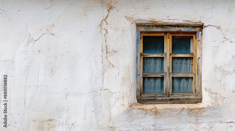 Weathered window beside a quaint white home Weathered window beside a quaint white home