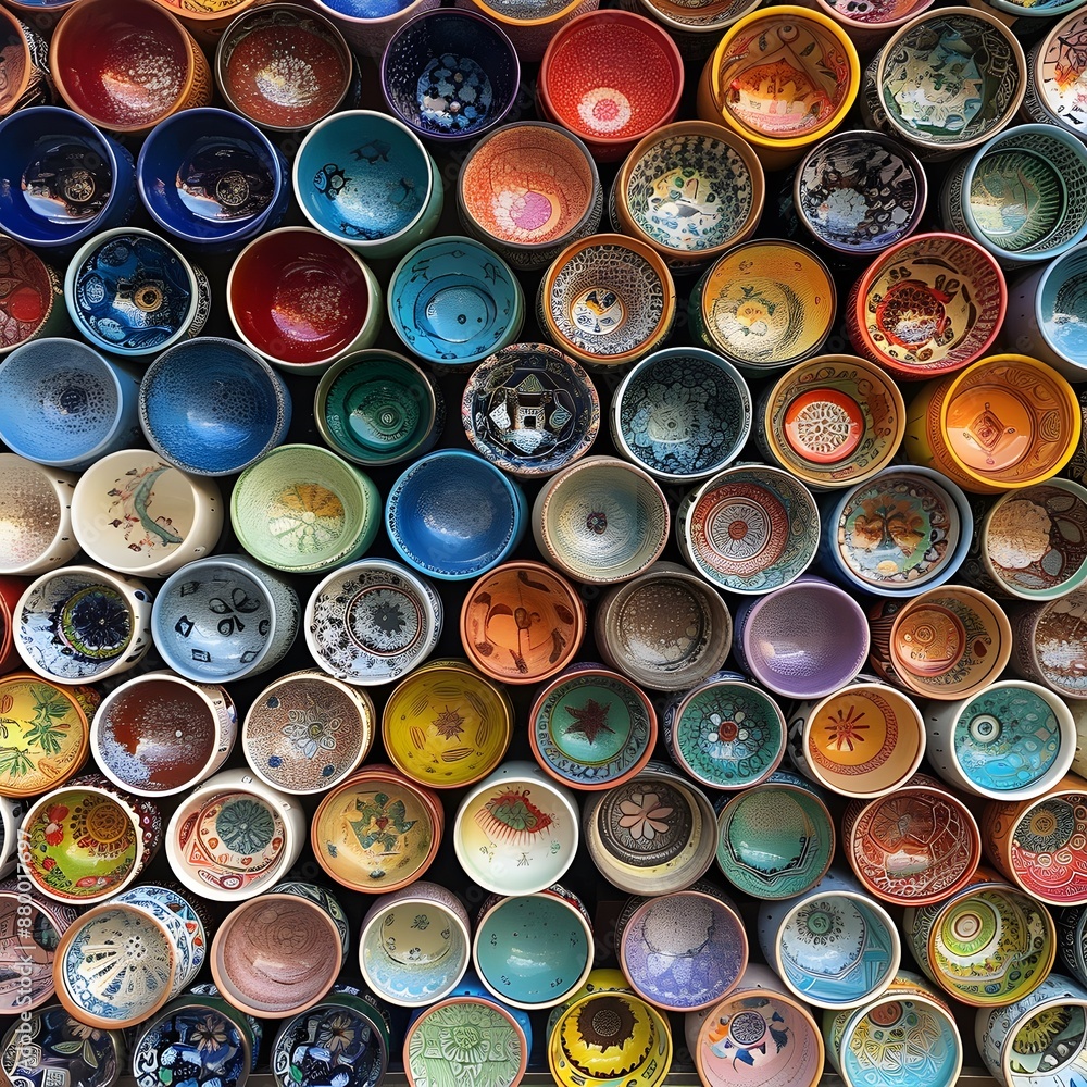 Colorful Ceramic Bowls Arranged in a Pattern Colorful Ceramic Bowls Arranged in a Pattern