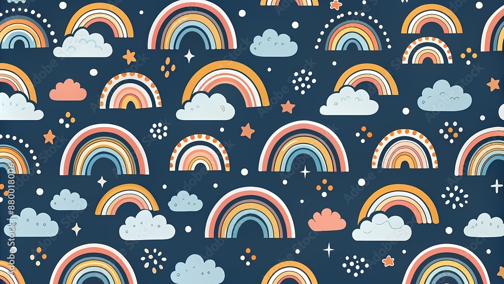 Charming Rainbow and Cloud Pattern Wallpaper for Kids Charming Rainbow and Cloud Pattern Wallpaper for Kids
