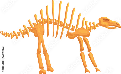 Yellow parasaurolophus dinosaur skeleton standing on two legs in profile