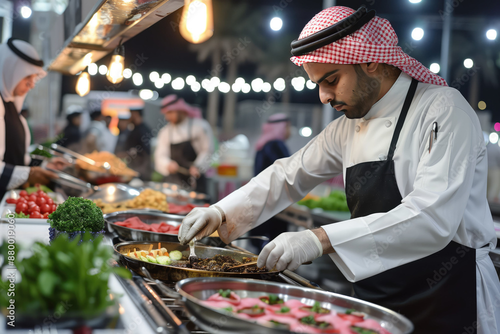 Saudi Chef Prepares Traditional Food at Night Market Saudi Chef Prepares Traditional Food at Night Market