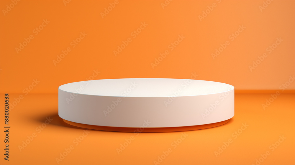 White round pedestal on an orange background, minimalist design.
White round pedestal on an orange background, minimalist design.