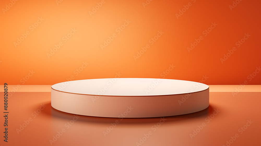 White round pedestal on an orange background, minimalist design.
White round pedestal on an orange background, minimalist design.