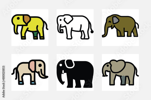 Canvas Print set of elephants cartoon shape