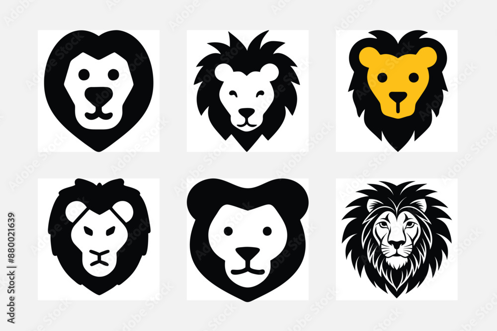 set of cartoon Lion head set of cartoon Lion head