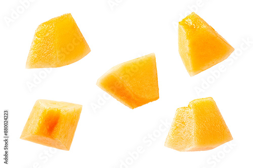 Cantaloupe slices isolated on white background.