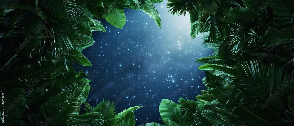 A hightech ecodome where artificial stars and real plants coexist, creating a harmonious blend of nature and cosmos with copy space A hightech ecodome where artificial stars and real plants coexist, creating a harmonious blend of nature and cosmos with copy space