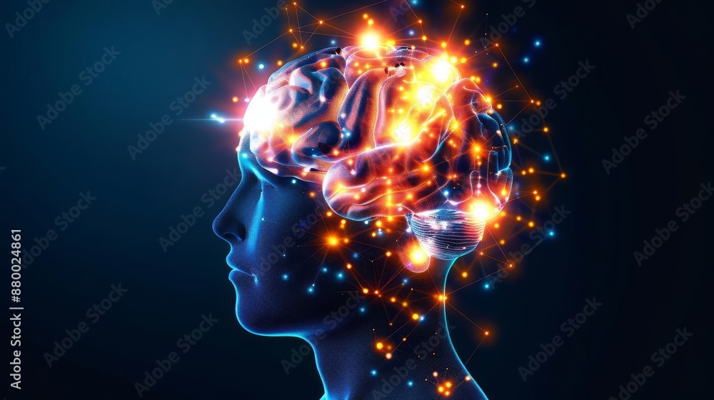 Obraz premium Glowing brain illustration depicting intelligence and knowledge.