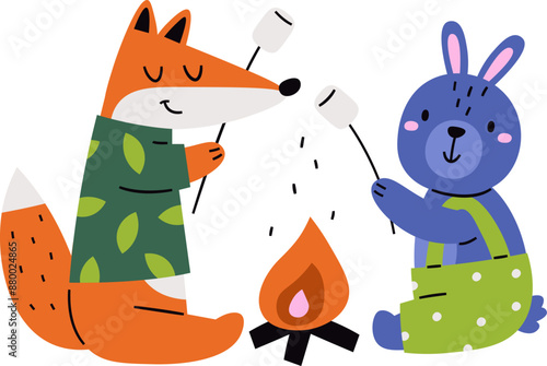 Fox And Rabbit Roasting Marshmallows