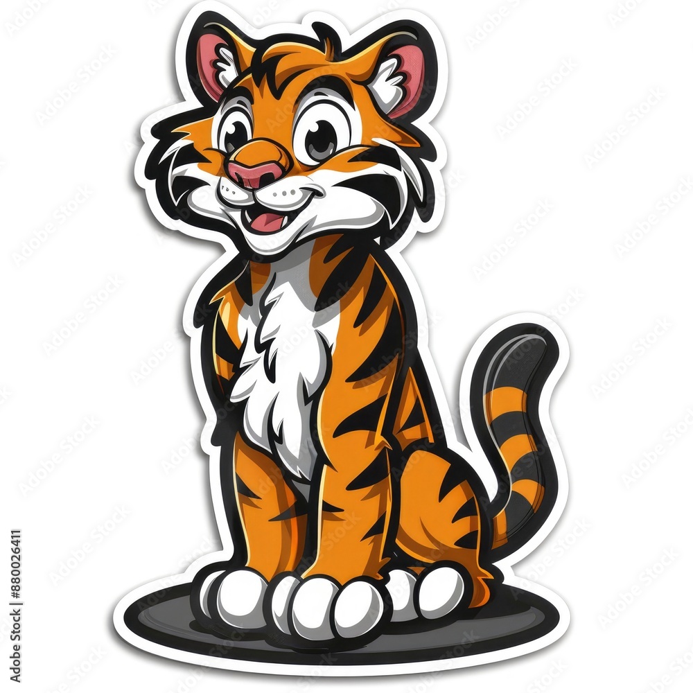 cartoon tiger with cake and candles sticker, white background, simple Q version of the cartoon character stickers cartoon tiger with cake and candles sticker, white background, simple Q version of the cartoon character stickers