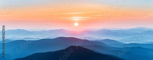 Sunrise over a serene mountain landscape, Rejuvenation, New day vitality. 