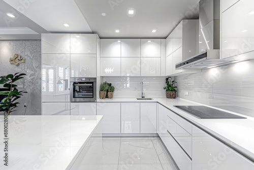 Cozy white kitchen with modern style and minimalistic elements