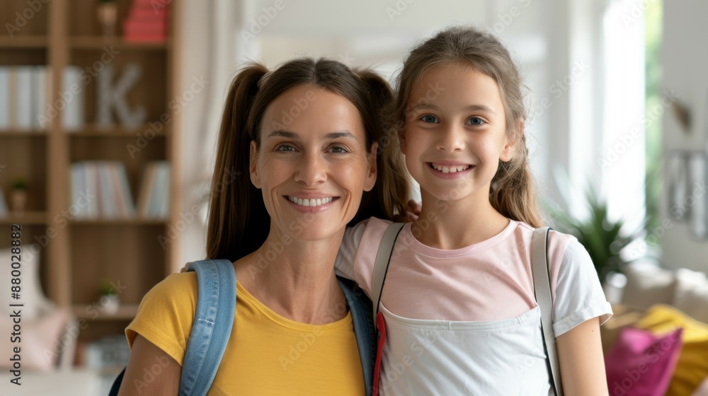 A woman and a young girl are smiling for the camera A woman and a young girl are smiling for the camera