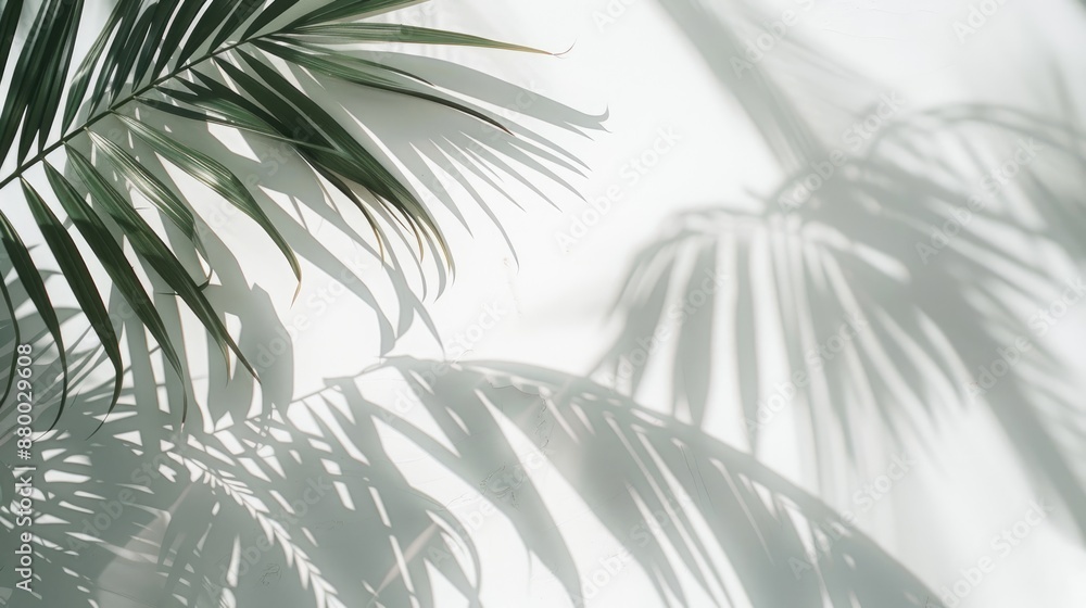 Aerial perspective of palm leaf shadow on a white background, refined simplicity Aerial perspective of palm leaf shadow on a white background, refined simplicity