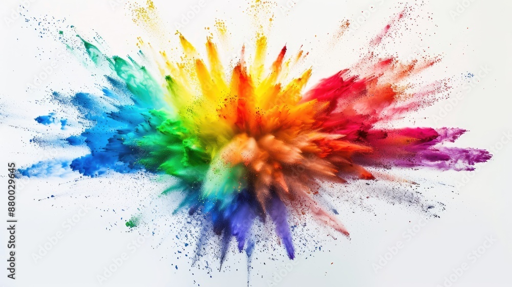 Explosion of rainbow colors on a solid white background, lively and striking Explosion of rainbow colors on a solid white background, lively and striking