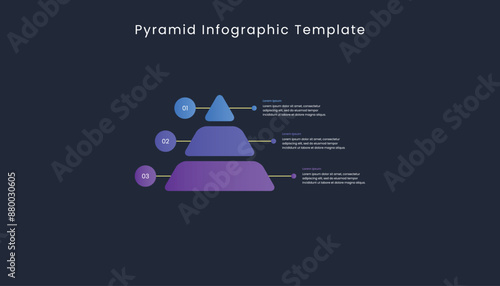 Dark pyramid infographic template with 3 levels