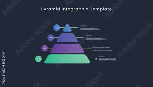 Dark pyramid infographic template with 4 levels