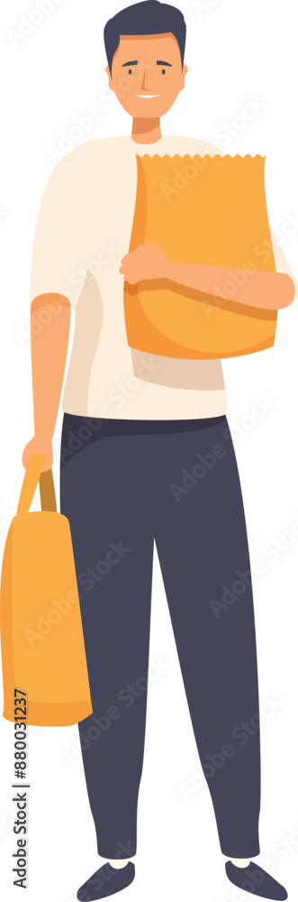 Young man holding shopping bags, happy customer enjoying his purchase Young man holding shopping bags, happy customer enjoying his purchase