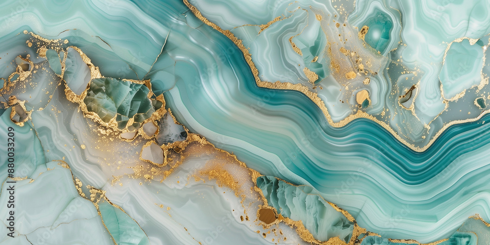 turquoise and gold marble with teal white onyx geode texture, luxurious crystal wallpaper background