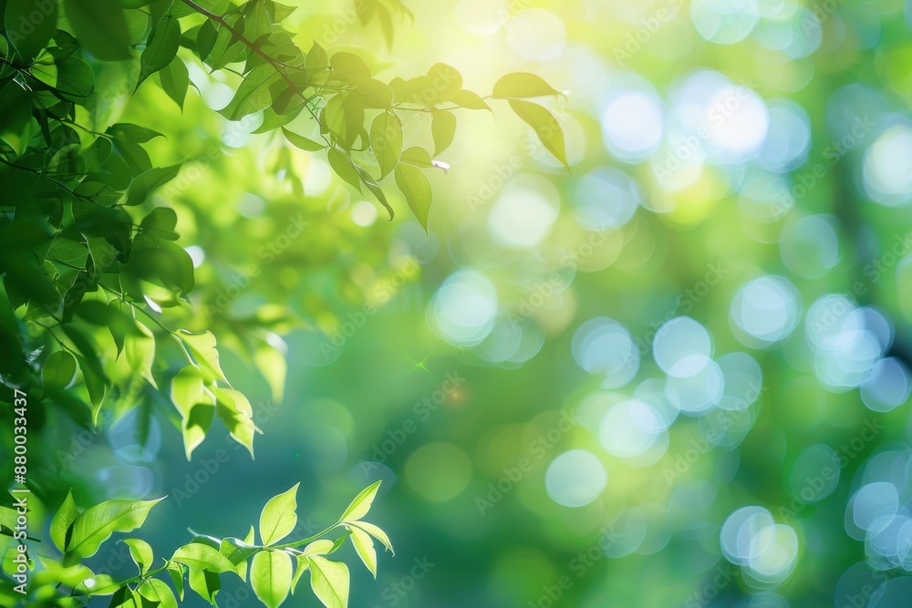 Blurred green nature background with bokeh effect, bright sunlight and soft focus on the foliage of trees in spring or summer season Generative AI Blurred green nature background with bokeh effect, bright sunlight and soft focus on the foliage of trees in spring or summer season Generative AI