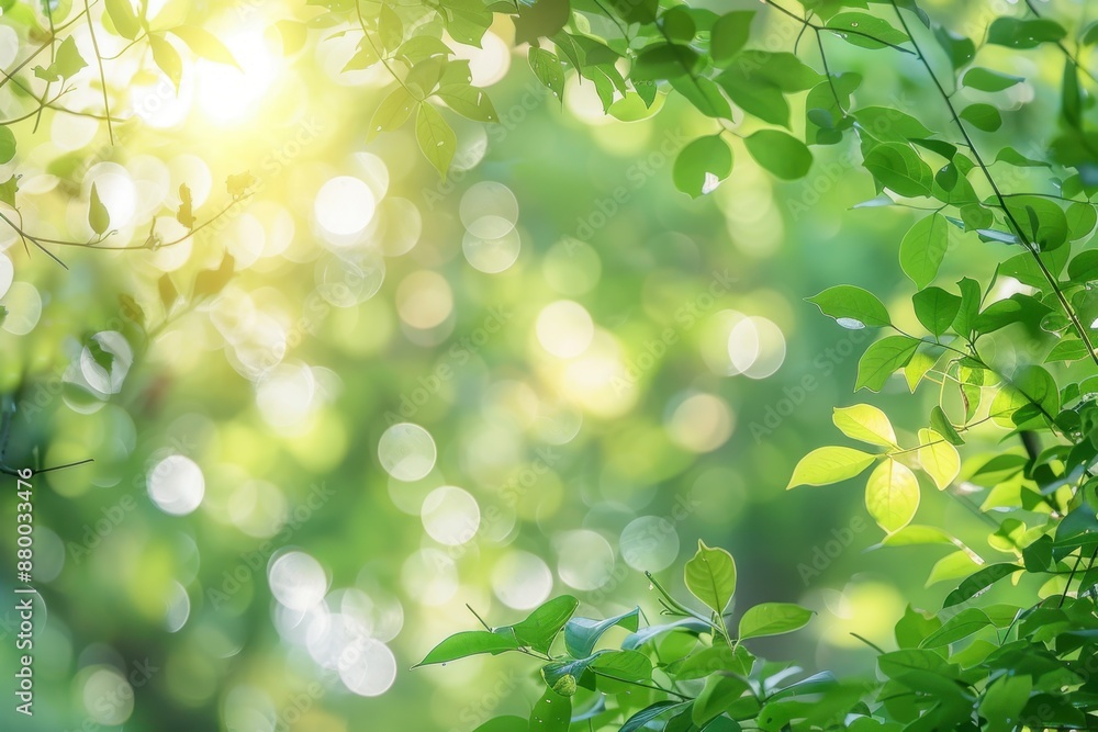 Blurred green nature background with bokeh effect, bright sunlight and soft focus on the foliage of trees in spring or summer season Generative AI Blurred green nature background with bokeh effect, bright sunlight and soft focus on the foliage of trees in spring or summer season Generative AI