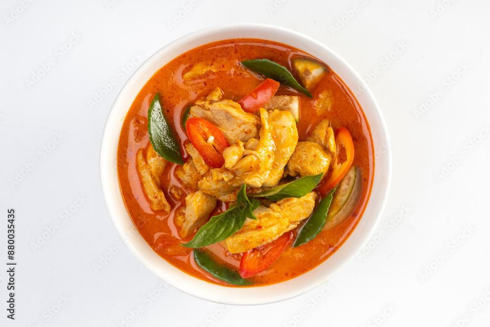 Chicken red curry isolated on white background. Chicken red curry isolated on white background.