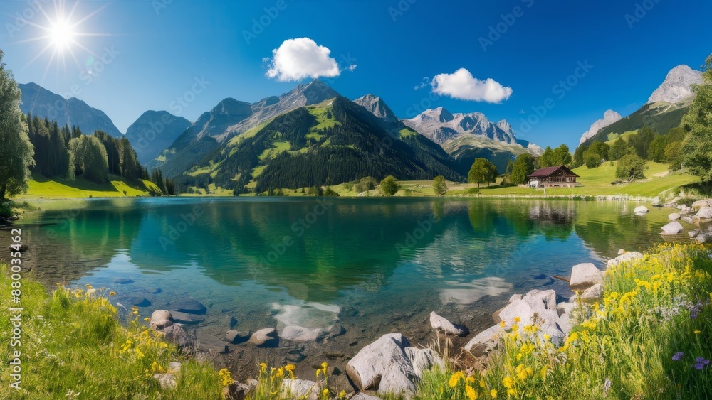 Idyllic Alpine Landscape with a Crystal Clear Lake in Summer Idyllic Alpine Landscape with a Crystal Clear Lake in Summer