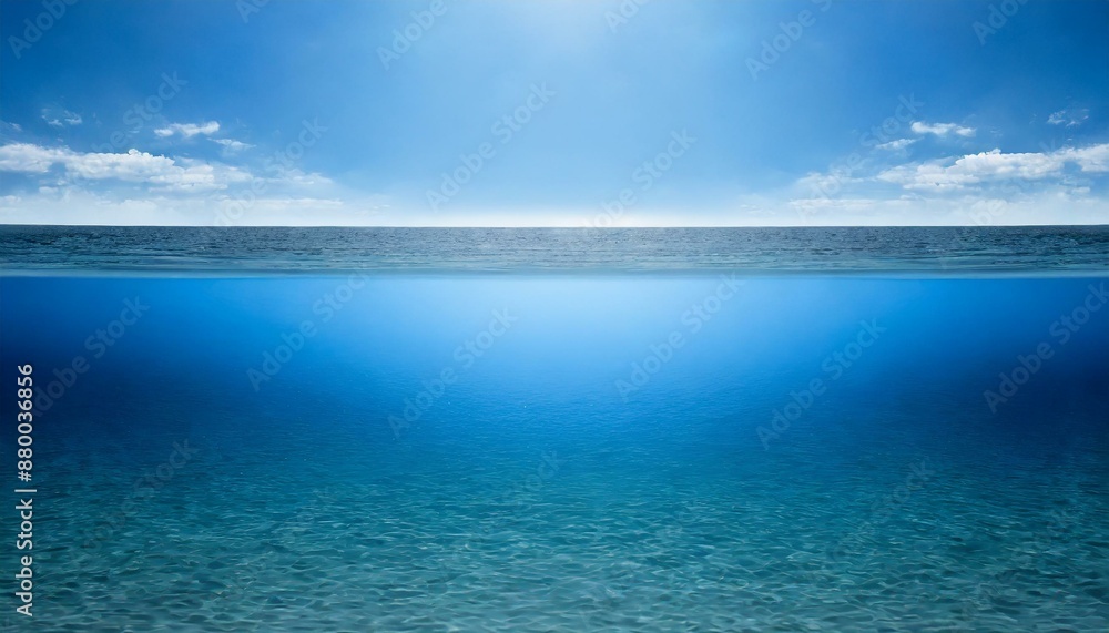 Obraz premium 水中と水上. 二分割構図. Above and Below Water. AI generated.