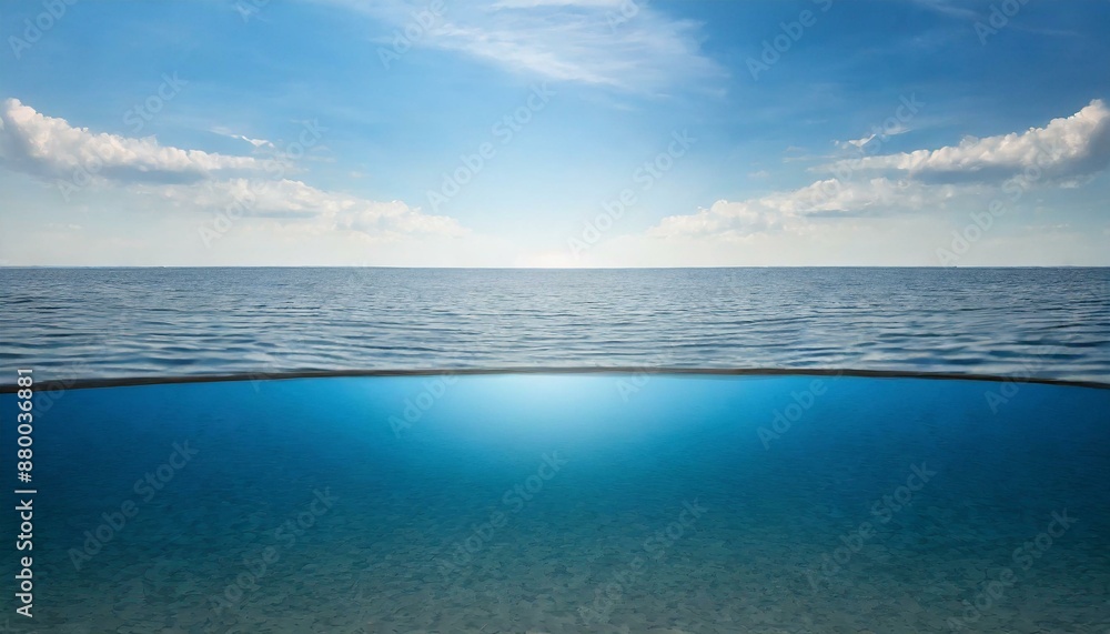 Obraz premium 水中と水上. 二分割構図. Above and Below Water. AI generated.