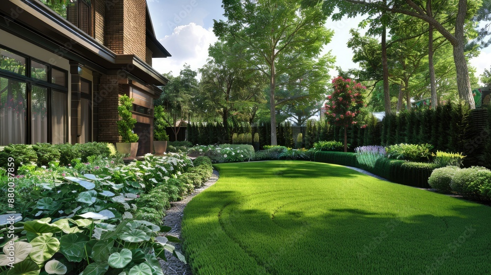 Front yard garden design featuring lush green lawn Front yard garden design featuring lush green lawn