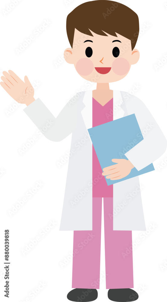 Illustration of a male doctor folding a folder. Vector Illustration. Illustration of a male doctor folding a folder. Vector Illustration.