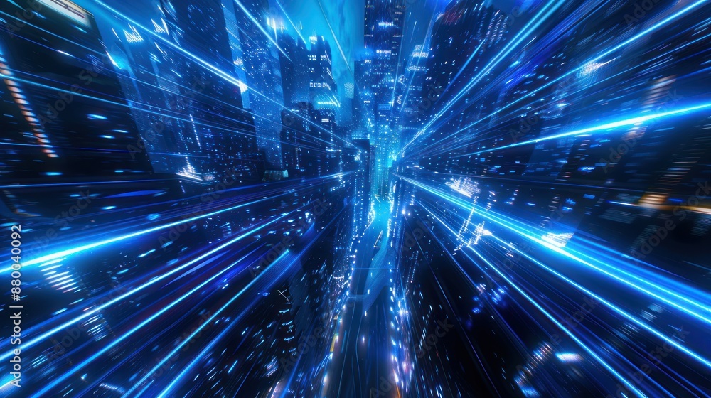 Obraz premium Cityscape with Bright Blue Light Streaks