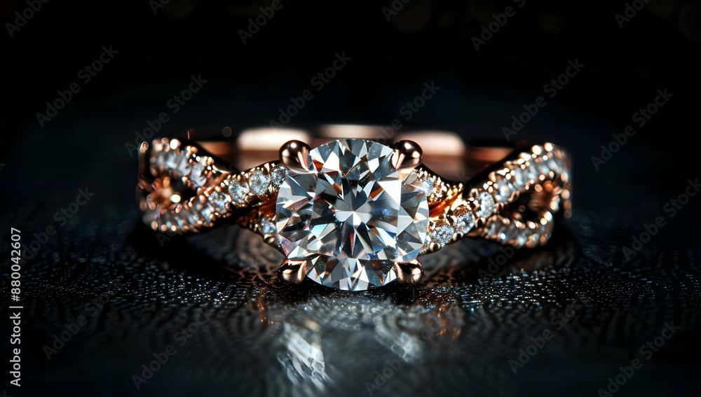 Elegant diamond engagement ring with intricate design on a black surface, symbolizing luxury and love. Elegant diamond engagement ring with intricate design on a black surface, symbolizing luxury and love.