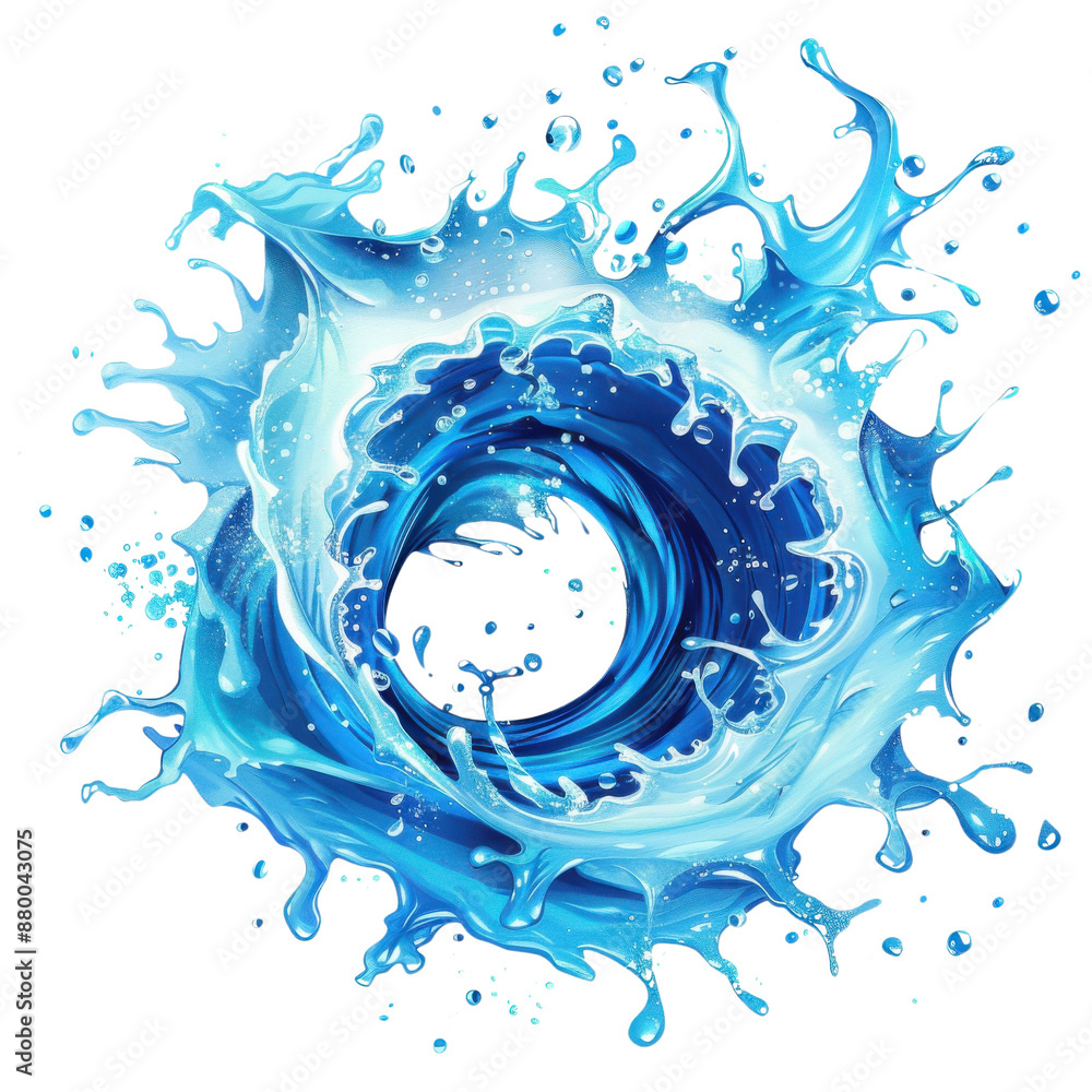 Fototapeta premium Vibrant splash of blue water swirling dynamically in a circular motion, symbolizing energy, fluidity, and freshness. Isolated on transparent background.