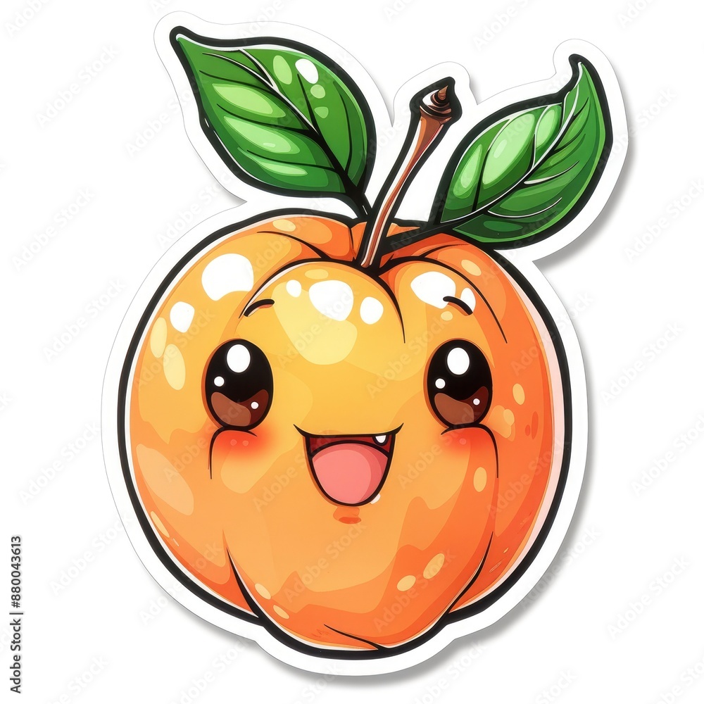 Obraz premium cute apricot sticker, kawaii, functionality stickers, sticker outline, simple background, character, shape