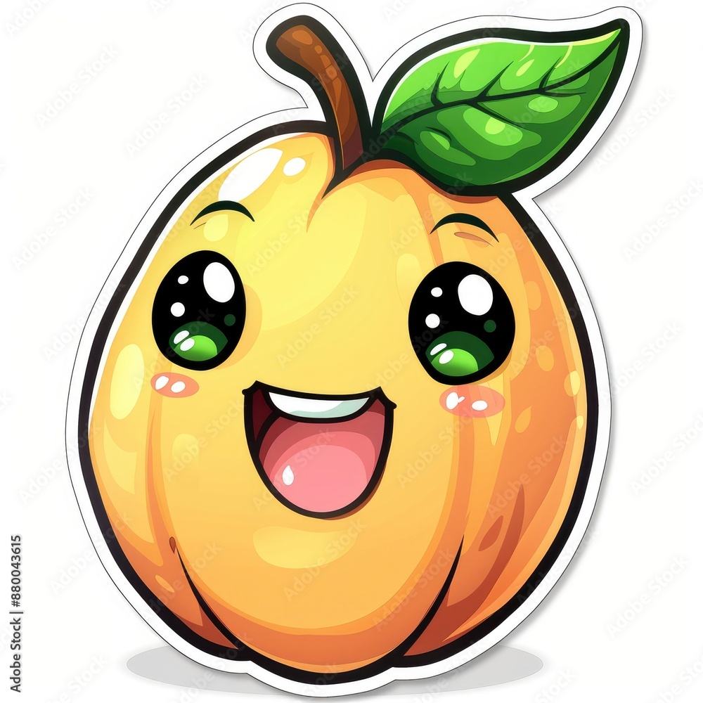 Obraz premium cute apricot sticker, kawaii, functionality stickers, sticker outline, simple background, character, shape
