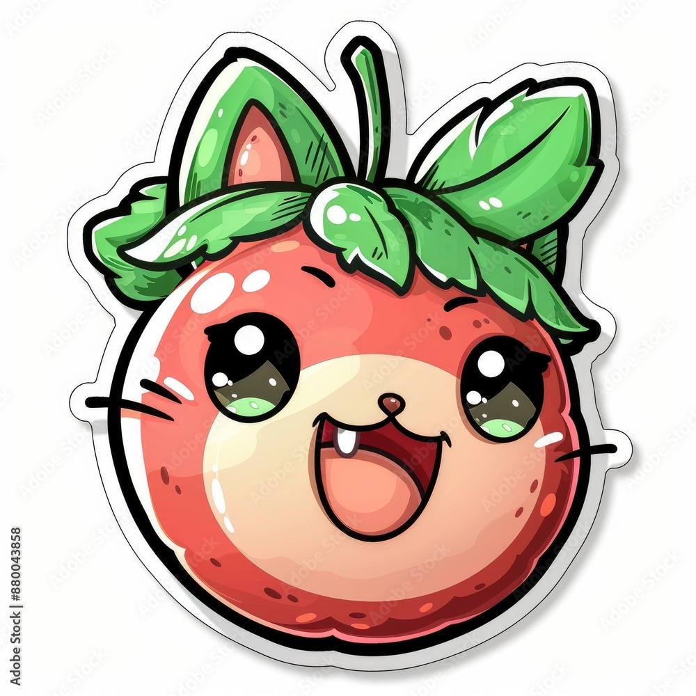 Obraz premium cute cherry sticker, kawaii, functionality stickers, sticker outline, simple background, character, shape
